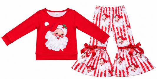 Girls Santa Christmas Outfit | Holiday Bell Bottom Set